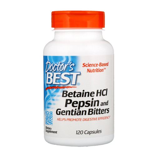 Doctor's Best, Betaine HCL Pepsin & Gentian Bitters, 120 Capsules فوائد