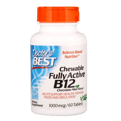 Doctor's Best, Chewable Fully Active B12, Chocolate Mint, 1,000 mcg, 60 Tablets فوائد