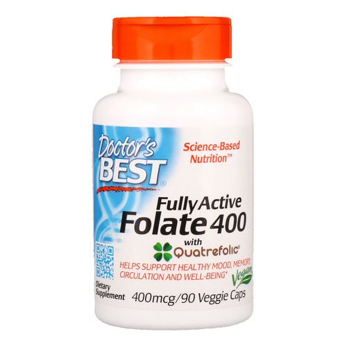 Doctor's Best, Fully Active Folate 400 with Quatrefolic, 400 mcg, 90 Veggie Caps فوائد