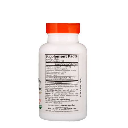 Doctor's Best, High Absorption Curcumin with C3 Complex and BioPerine, 1,000 mg, 120 Tablets:الكركمين, الكركم