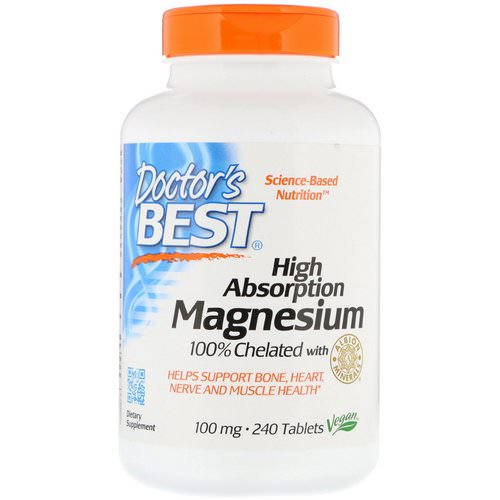 Doctor's Best, High Absorption Magnesium 100% Chelated with Albion Minerals, 100 mg, 240 Tablets فوائد