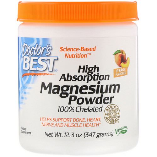 Doctor's Best, High Absorption Magnesium Powder 100% Chelated with Albion Minerals, Peach Flavored, 12.3 oz (347 g) فوائد