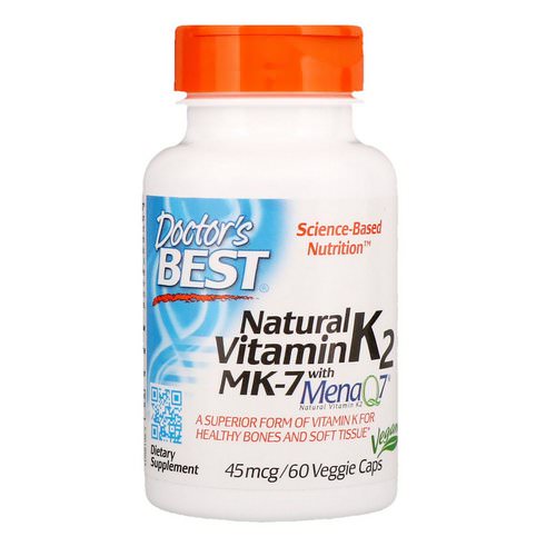Doctor's Best, Natural Vitamin K2 MK-7 with MenaQ7, 45 mcg, 60 Veggie Caps فوائد