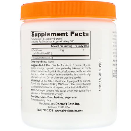 Doctor's Best, Pure L-Ornithine Powder, Unflavored, 7.1 oz (200 g):L-Ornithine,الأحماض الأمينية