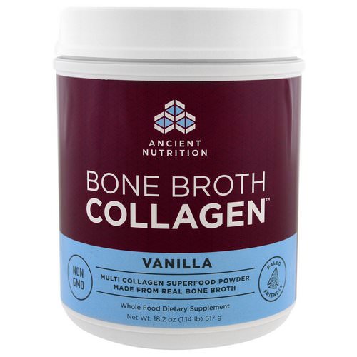 Dr. Axe / Ancient Nutrition, Bone Broth Collagen, Vanilla, 1.13 lbs (517 g) فوائد