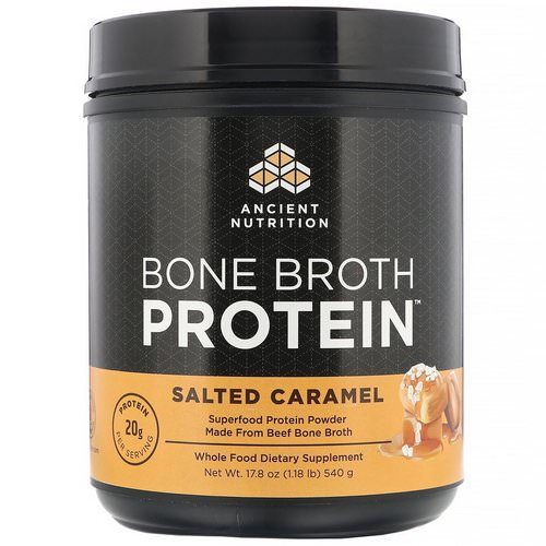 Dr. Axe / Ancient Nutrition, Bone Broth Protein, Salted Caramel, 17.8 oz (540 g) فوائد