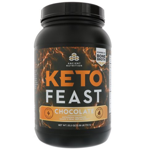 Dr. Axe / Ancient Nutrition, Keto Feast, Ketogenic Balanced Shake & Meal Replacement, Chocolate, 1.57 lbs (715 g) فوائد