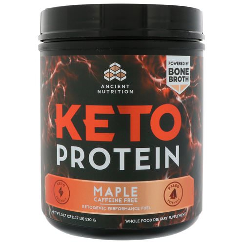 Dr. Axe / Ancient Nutrition, Keto Protein, Ketogenic Performance Fuel, Caffeine Free, Maple, 18.7 oz (530 g) فوائد