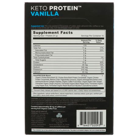 Dr. Axe / Ancient Nutrition, Keto Protein, Ketogenic Performance Fuel, Vanilla, 15 Single Serve Packets, 1.09 oz (31 g) Each:مرق العظام, المفاصل