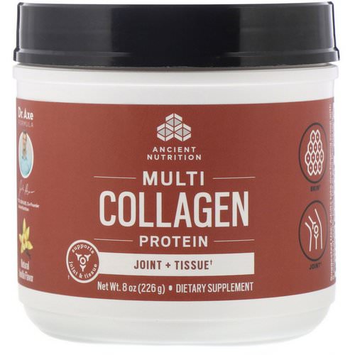 Dr. Axe / Ancient Nutrition, Multi Collagen Protein, Joint + Tissue, Natural Vanilla, 8 oz (226 g) فوائد