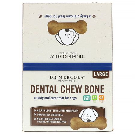 Dr. Mercola, Dental Chew Bone, Large, For Dogs, 12 Bones, 2.15 oz (61 g) Each:رعاية أسنان الحي,انات الأليفة, صحة الحي,انات الأليفة