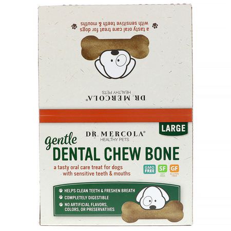 Dr. Mercola, Gentle Dental Chew Bone, Large, For Dogs, 12 Bones, 1.97 oz (56 g) Each:رعاية أسنان الحي,انات الأليفة, صحة الحي,انات الأليفة