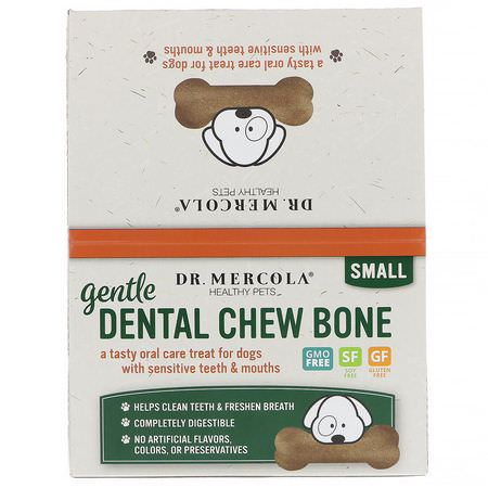 Dr. Mercola, Gentle Dental Chew Bone, Small, For Dogs, 12 Bones, 0.67 oz (19 g) Each:رعاية أسنان الحي,انات الأليفة, صحة الحي,انات الأليفة