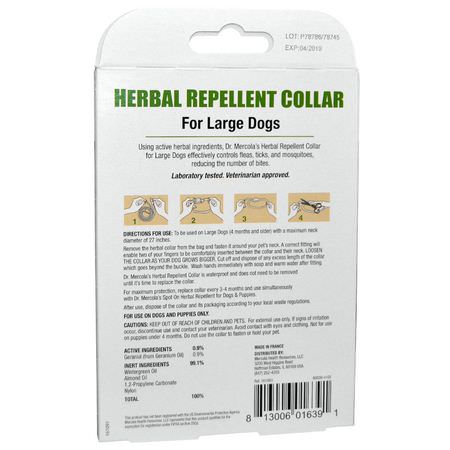 Dr. Mercola, Herbal Repellent Collar for Large Dogs, One Collar, 1.5 oz (42.52 g):القراد الدفاعي, البراغيث
