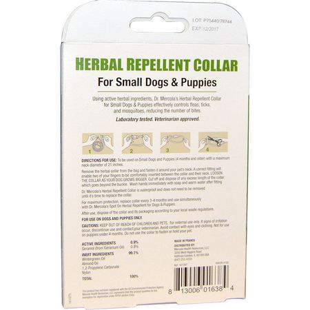 Dr. Mercola, Herbal Repellent Collar, For Small Dogs & Puppies, One Collar, 0.7 oz (19.85 g):القراد الدفاعي, البراغيث