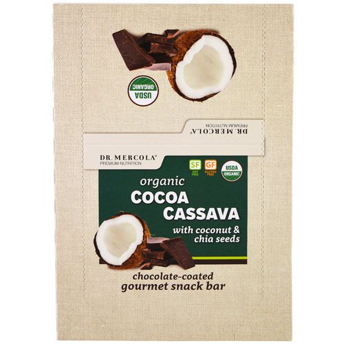 Dr. Mercola, Organic Cocoa Cassava with Coconut & Chia Seeds, 12 Bars, 1.55 oz (44 g) Each فوائد