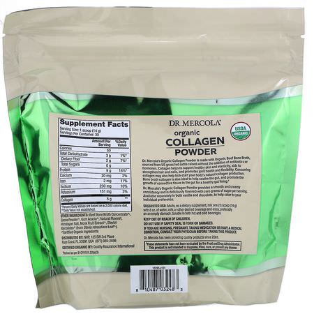 Dr. Mercola, Organic Collagen Powder From Grass Fed Beef Bone Broth, Chocolate, 14.81 oz (420 g):مكملات الك,لاجين, المفصل