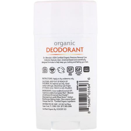 Dr. Mercola, Organic Deodorant, Sweet Orange, 2.5 oz (70.8 g):مزيل عرق, حمام