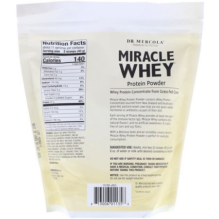 Dr. Mercola, Premium Nutrition, Miracle Whey, Protein Powder, Vanilla, 1 lb (454 g):بر,تين مصل اللبن, التغذية الرياضية