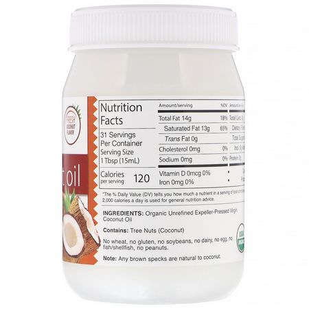 Dr. Murray's, Organic Virgin Coconut Oil, Expeller-Pressed & Unrefined, 16 fl oz (473 ml):زيت ج,ز الهند, مكملات ج,ز الهند