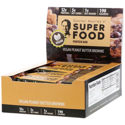 Dr. Murray's, Superfood Protein Bars, Vegan Peanut Butter Brownie, 12 Bars, 2.05 oz (58 g) Each فوائد