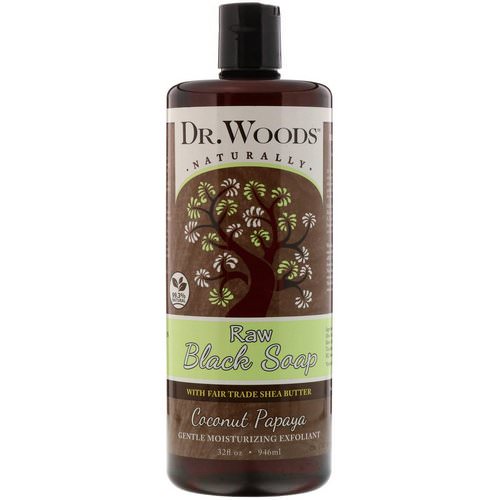 Dr. Woods, Raw Black Soap with Fair Trade Shea Butter, Coconut Papaya, 32 fl oz (946 ml) فوائد