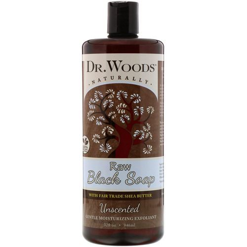 Dr. Woods, Raw Black Soap with Fair Trade Shea Butter, Unscented, 32 fl oz (946 ml) فوائد