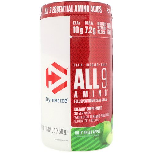 Dymatize Nutrition, All 9 Amino, Jolly Green Apple, 15.87 oz (450 g) فوائد