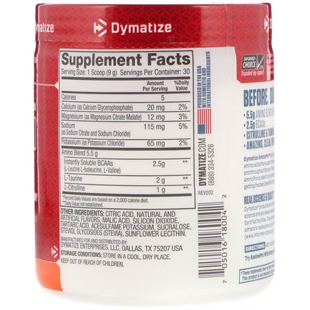 Dymatize Nutrition, AminoPro, Orange, 9.52 oz (270 g):BCAA,الأحماض الأمينية