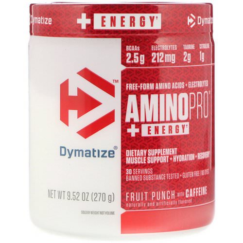 Dymatize Nutrition, AminoPro with Energy, Fruit Punch with Caffeine, 9.52 oz (270 g) فوائد