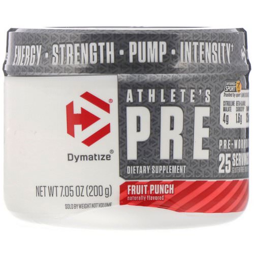 Dymatize Nutrition, Athlete's Pre, Pre-Workout, Fruit Punch, 7.05 oz (200 g) فوائد