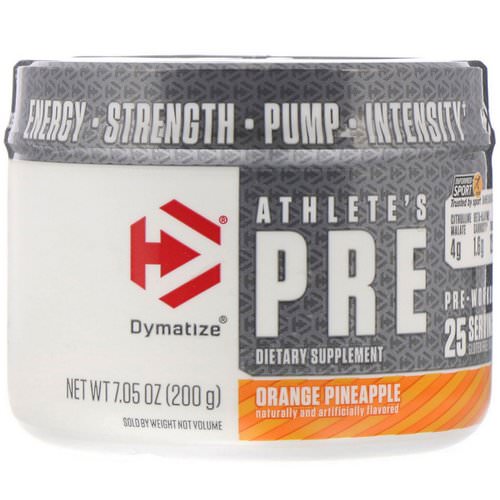 Dymatize Nutrition, Athlete's Pre, Pre-Workout, Orange Pineapple, 7.05 oz (200 g) فوائد