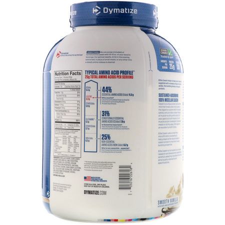 Dymatize Nutrition, Elite Casein, Smooth Vanilla, 4 lb (1.8 kg):Micellar Casein Protein, التغذية الرياضية