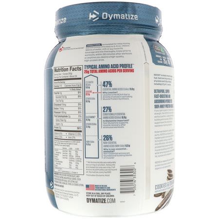 Dymatize Nutrition, ISO 100 Hydrolyzed, 100% Whey Protein Isolate, Cookies & Cream, 1.6 lbs (725 g):بر,تين مصل اللبن, التغذية الرياضية
