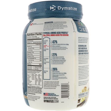 Dymatize Nutrition, ISO 100 Hydrolyzed, 100% Whey Protein Isolate, Gourmet Vanilla, 1.6 lbs (725 g):بر,تين مصل اللبن, التغذية الرياضية