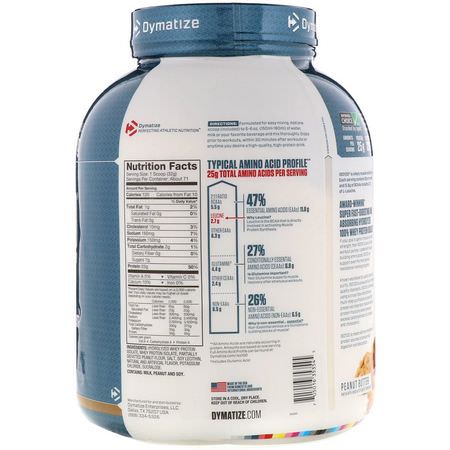 Dymatize Nutrition, ISO 100 Hydrolyzed, 100% Whey Protein Isolate, Peanut Butter, 5 lb (2.3 kg):بر,تين مصل اللبن, التغذية الرياضية