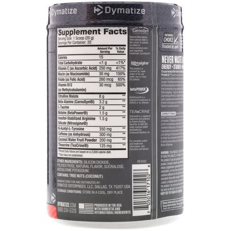 Dymatize Nutrition, Pre W.O, Chilled Fruit Fusion, 14.11 oz (400 g):Citrulline Malate, أكسيد النيتريك