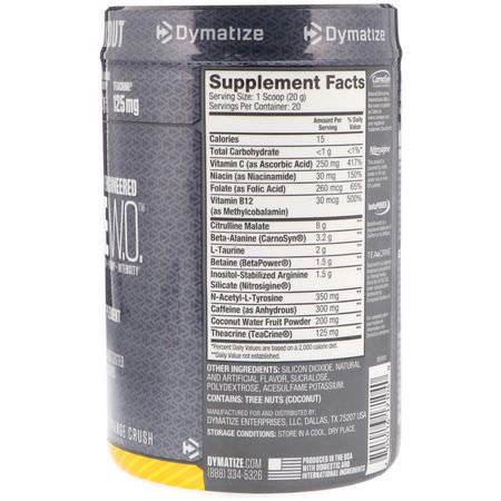 Dymatize Nutrition, Pre-W.O, Pineapple Orange Crush, 14.11 oz (400 g):Citrulline Malate, أكسيد النيتريك
