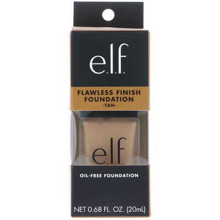 E.L.F, Flawless Finish Foundation, Oil Free, Tan, 0.68 fl oz (20 ml):Liquid Foundation, وجه