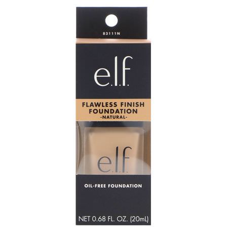 E.L.F, Flawless Finish Foundation, Oil Free, Natural, 0.68 fl oz (20 ml):Liquid Foundation, وجه