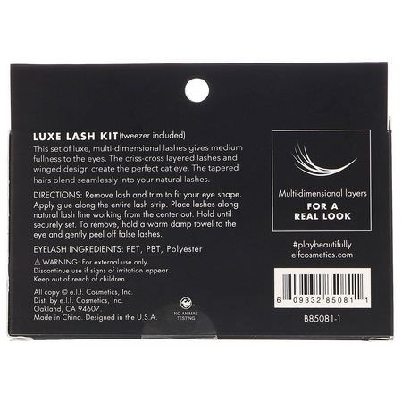 E.L.F, Luxe Lash Kit, Winged & Bold, 1 Pair of Lashes & 1 Tweezer:Lashes, Mascara