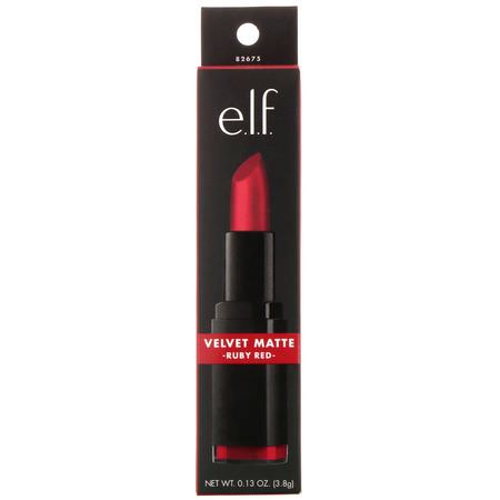 E.L.F, Velvet Matte, Lipstick, Ruby Red, 0.14 oz (4.1 g):أحمر شفاه, شفاه