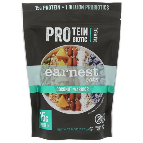 Earnest Eats, Protein Probiotic Oatmeal, Coconut Warrior, 8 oz (227 g) فوائد