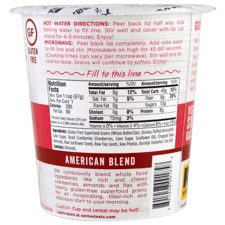 Earnest Eats, Superfood Oatmeal, Cranberry + Almond + Flax, American Blend, 2.35 oz (67 g):الحب,ب الساخنة, دقيق الش,فان