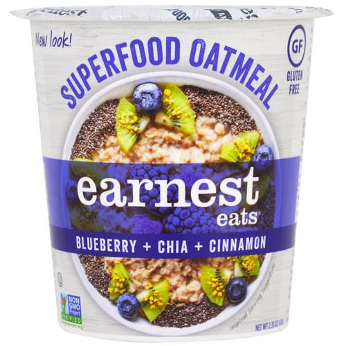 Earnest Eats, SuperFood Oatmeal Cup, Blueberry + Chia + Cinnamon, Superfood Blueberry Chia, 2.35 oz (67 g) فوائد