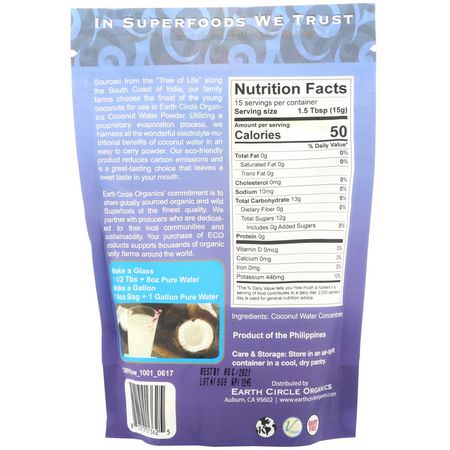 Earth Circle Organics, 100% Coconut Water Powder, 8 oz (226.7 g):الحليب, ماء ج,ز الهند