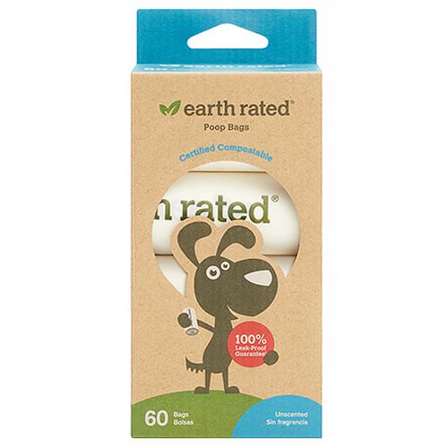 Earth Rated, Compostable Dog Bags, Unscented, 60 Bags, 4 Refill Rolls فوائد