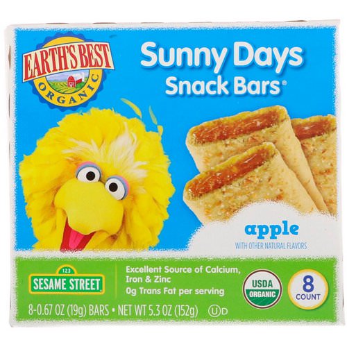 Earth's Best, Sunny Days Snack Bars, Apple, 8 Bars, 0.67 oz (19 g) Each فوائد