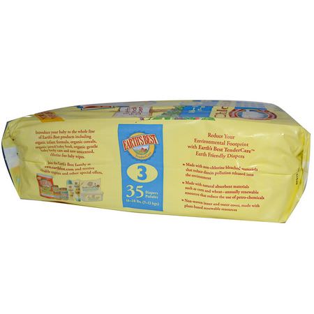 Earth's Best, TenderCare, Chlorine Free Diapers, Size 3, 16-28 lbs, 35 Diapers:حفاضات يمكن التخلص منها