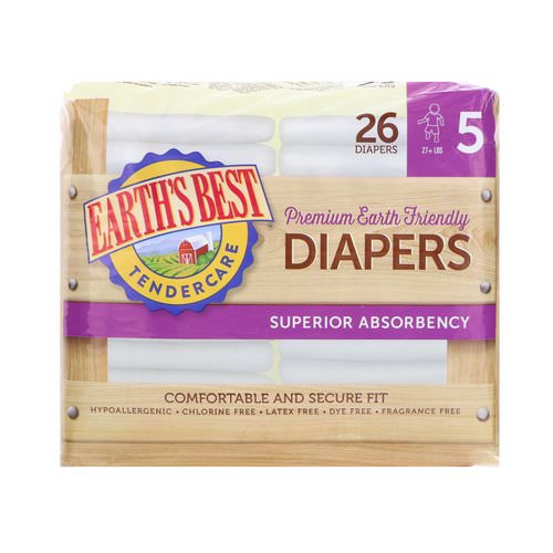 Earth's Best, TenderCare, Premium Earth Friendly, Diapers, Size 5, 27+ lbs, 26 Diapers فوائد